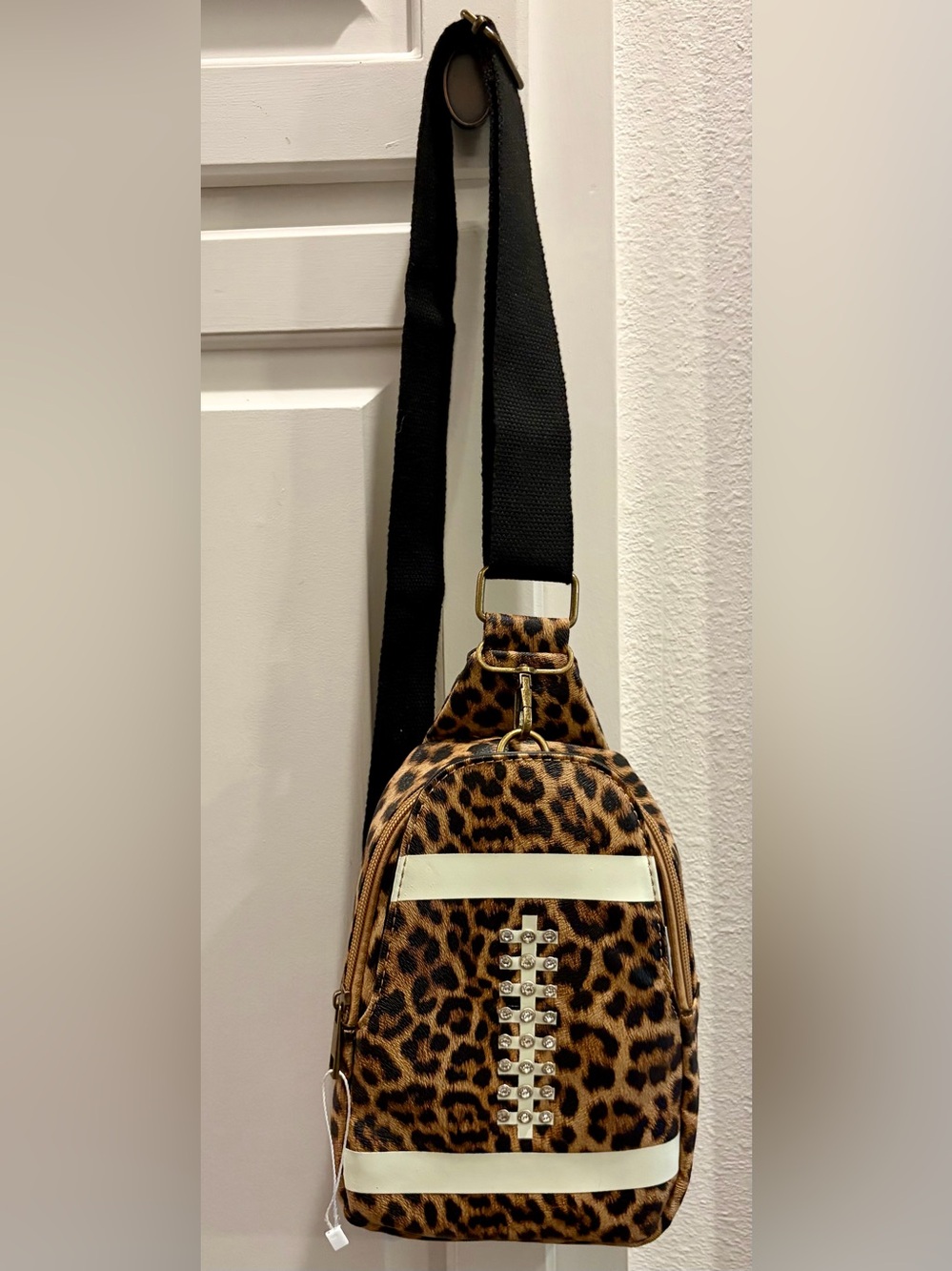 NWT SAM & HADLEY Leopard Print Crossbody Sling Bag with Rhinestone Detail
